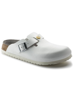 Birkenstock dámske dreváky Boston ESD White z prírodnej kože lekárske žabky úzke úzke (0061378) dámske