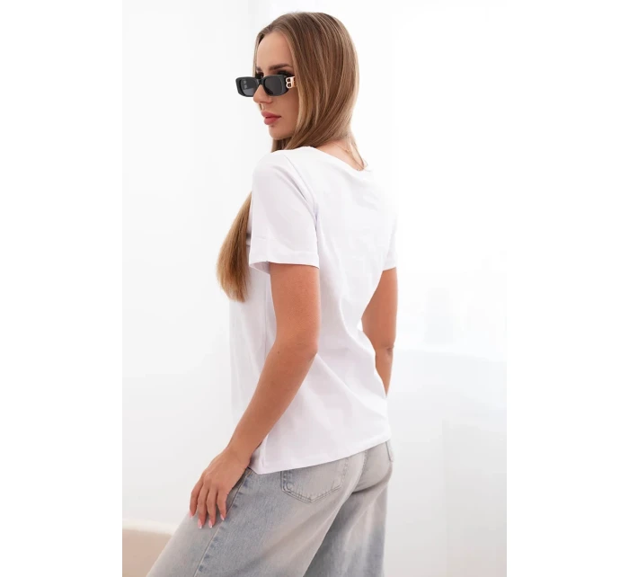 Dámská blůza s krátkým rukávem a nášivkou s perlami bílá