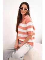 Dámsky pruhovaný sveter s krátkym rukávom a golierom