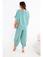 Viskózová blúzka + nohavice tmavá mentolová