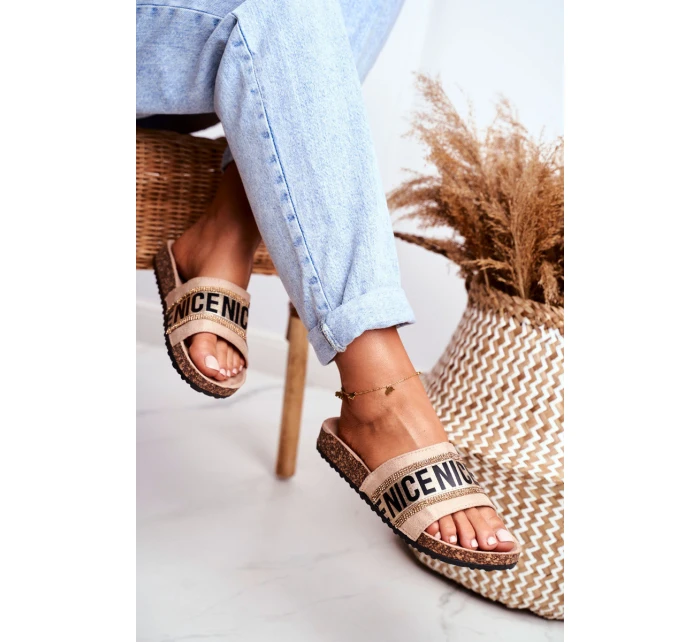 Klapki Na Korku Z Cyrkoniami Beżowe Be Nice