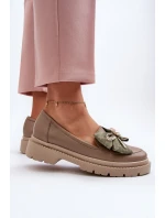 Damskie Skórzane Mokasyny Z Kokardą Laura Messi 2787 Beżowe