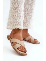 Klapki Damskie Na Płaskim Obcasie Z Eko Skóry S.Barski KV27-002 Beżowe