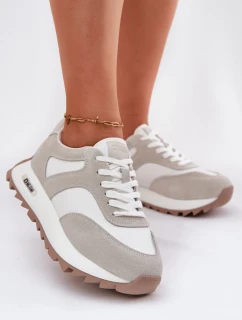 Zamszowe Sneakersy Na Platformie Damskie Big Star RR274896 HI-POLY SYSTEM Biało-Szare