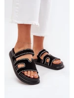 Klapki Damskie Ze Zdobieniem Na Platformie Czarne Delyna Klapki Damskie Ze Zdobieniem Na Platformie Czarne Delyna