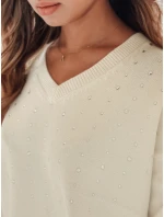 Dámský svetr s výstřihem do V ecru Dstreet model 21991002 - FashionStreet