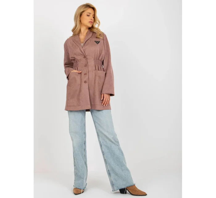 Tenký dámský kabát sako ve špinavě růžové barvě model 20840807 - Factory Price
