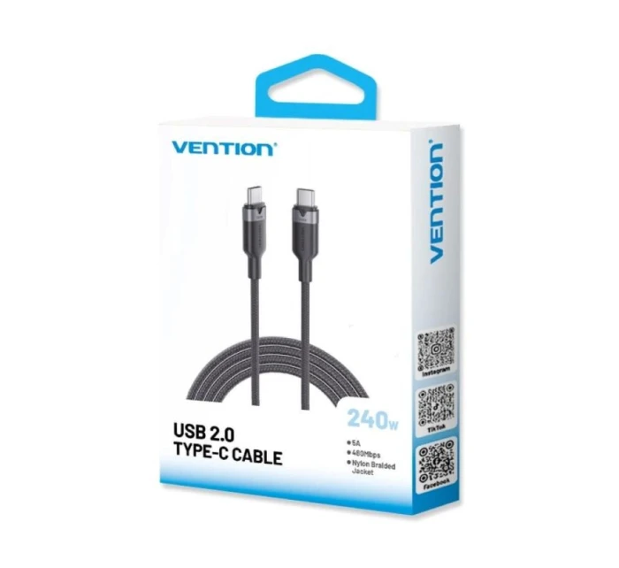 Kábel USB-C na USB-C 2.0 PD 3.1 Vention 5A 240W 2 m čierny