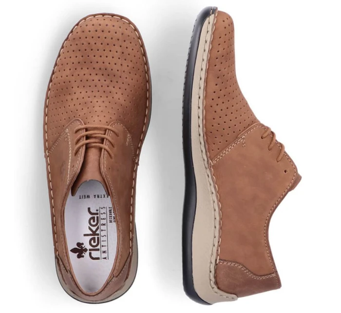 Pánské kožené polobotky M model 22008944 hnědé s ažurovým vzorem - Rieker Pánské kožené polobotky M model 22008944 hnědé s ažurovým vzorem - Rieker