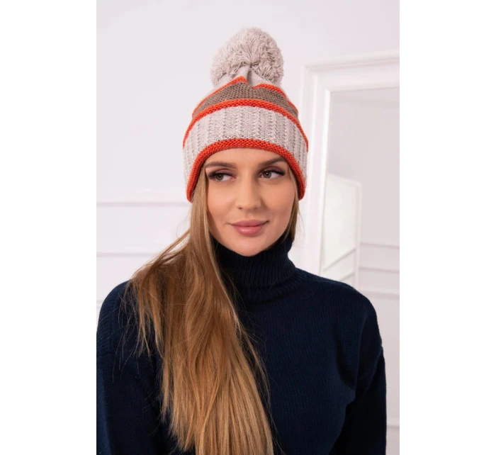 Dámska čiapka Kinga K297 beige + mocca + red