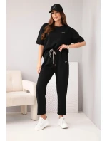 Dámsky viskózový maslový set s krátkym rukávom a nohavicami s ohrnutými nohavicami čierny