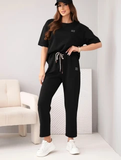 Dámsky viskózový maslový set s krátkym rukávom a nohavicami s ohrnutými nohavicami čierny