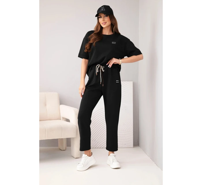 Dámsky viskózový maslový set s krátkym rukávom a nohavicami s ohrnutými nohavicami čierny