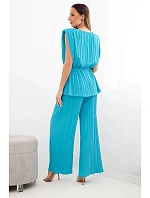 Dámský viskózový model 22203812 komplet se zavazovací halenkou a širokými kalhotami tyrkysový - K-Fashion