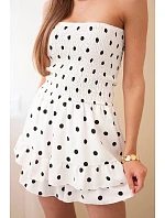 Dámsky viskózový overal s bodkami a volánom béžovej farby