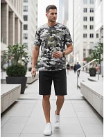 Pánske tričko s potlačou v kamuflážovom vzore, sivé, FashionStreet NX2002R