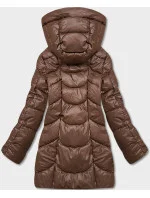 Dámska voľná zimná bunda z ekokože v hnedej farbe (AG2-J90)