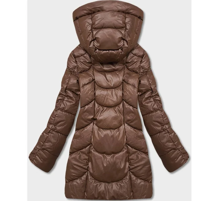 Dámska voľná zimná bunda z ekokože v hnedej farbe (AG2-J90)