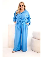 Dámský Plus Size komplet s košilí a širokými kalhotami džínový