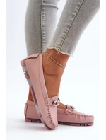 Dámské kožené mokasíny s ozdobou růžové model 21655767 - S.Barski