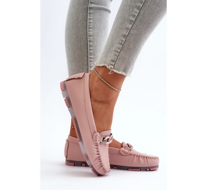 Dámské kožené mokasíny s ozdobou růžové model 21655767 - S.Barski
