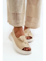 model 21665386 Kožené Dámské Sandály S Mašlí Světle Béžové - Zazoo