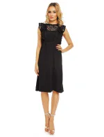 Dámske šaty s čipkovaným rukávom stredne dlhé čierne - Čierna - Elli White