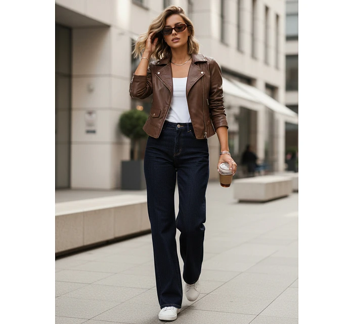 Dámske džínsy s vysokým pásom a širokými nohavicami tmavomodré FashionStreet UY2940