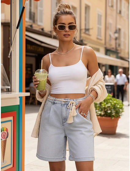 Dámske ležérne modré džínsové šortky FashionStreet SY0498