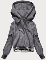 Krátka šedá dámska tepláková mikina so sťahovacími lemami (26030)