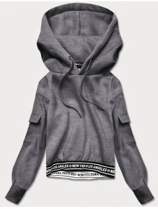 Krátka šedá dámska tepláková mikina so sťahovacími lemami (26030)