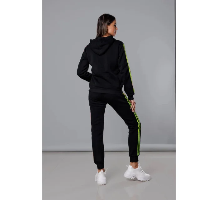 Dámska tepláková súprava s pruhmi čierno-limetková (KK0057)