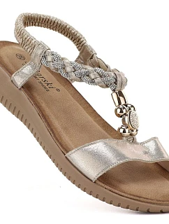 Dámske zlaté elastické sandále S.Barski KV61-6051