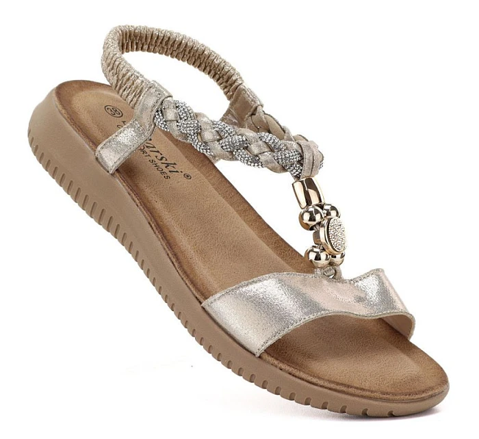 Dámské zlaté elastické sandály model 22117591 - S.Barski