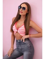 Dámsky bavlnený top s výstrihom a zlatým akcentom Neon Pink