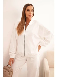 Dámsky bavlnený komplet so širokými nohavicami a mikinou na zips ecru