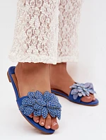 Dámské ploché modré pantofle s ozdobou Grelora