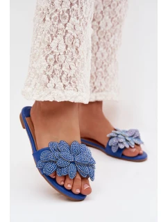 Dámské ploché modré pantofle s ozdobou Grelora