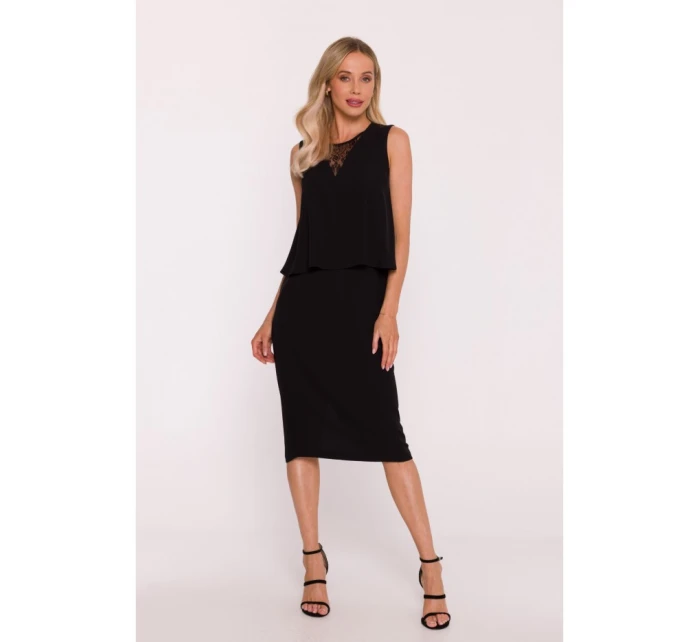 Šaty s vsadkou černé model 21470647 - STYLOVE