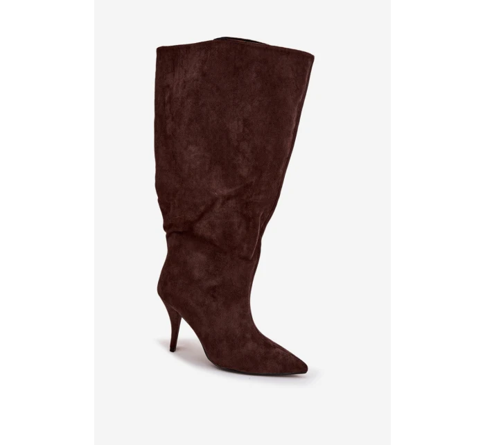 Dámske čižmy na podpätku Noretta - čokoládové