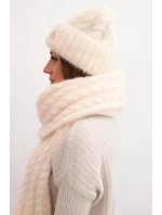 Dámska súprava čiapky a šálu s pruhmi s dekorom ecru