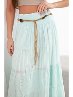 Dámska maxi bavlnená sukňa s čipkovou výšivkou a elastickým pásom mätová