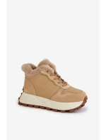 Skórzane Sneakersy Trapery Damskie Z Futerkiem Na Platformie Big Star OO274A330 Beżowe Skórzane Sneakersy Trapery Damskie Z Futerkiem Na Platformie Big Star OO274A330 Beżowe