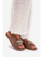 Dámské Sandály Na Plochém Podpatku S Ozdobou model 21691581 Tmavě Béžové - S.Barski