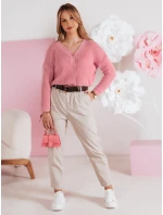 Dámský oversize žebrovaný svetr růžový Dstreet model 21986105 - FashionStreet