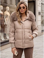 Dámska zimná prešívaná bunda s kapucňou, béžová, FashionStreet TY6005 Dámska zimná prešívaná bunda s kapucňou, béžová, FashionStreet TY6005
