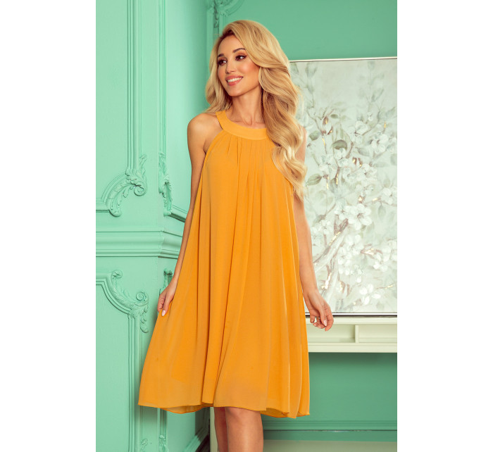 ALIZEE - Dámske šifónové šaty medovej farby so zaväzovaním 350-3