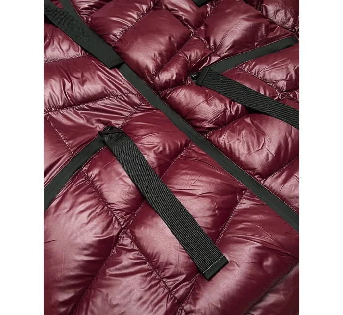 Dámska krátka zimná bunda v čerešňovej farbe (23066-7)