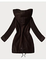 Vlněná bunda typu alpaka v čokoládové barvě s kapucí model 21482441 - MHM