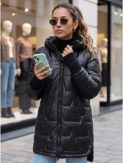 Dámska prešívaná prechodná bunda s kapucňou, čierna, FashionStreet TY5787